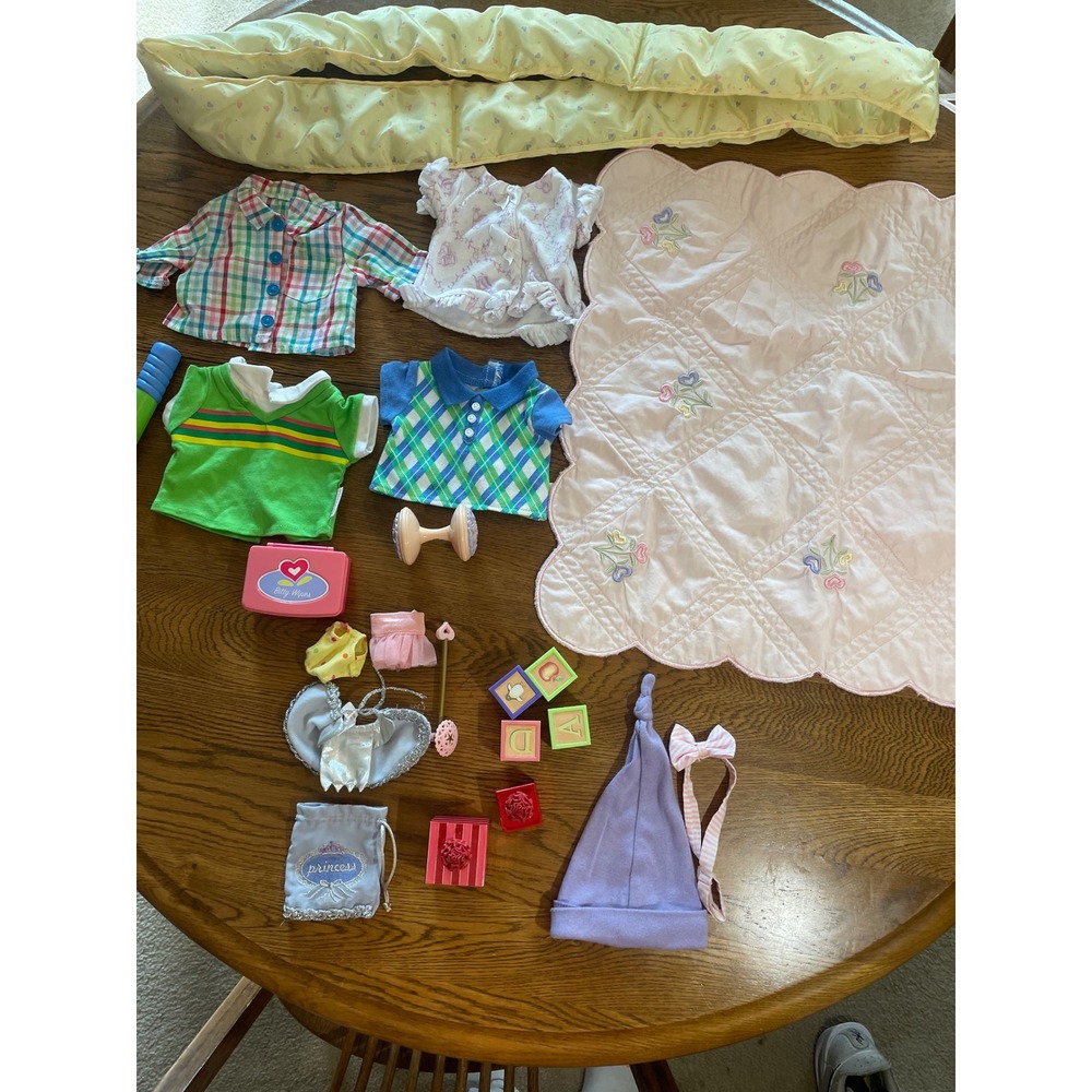 American Girl Bitty Baby Clothes Accessories Lot Blanket Wipes Blocks Outfits
